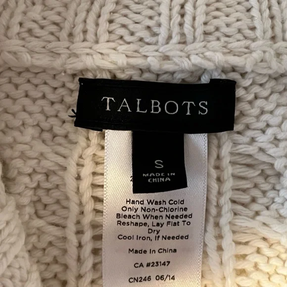 Talbots winter white poncho style sweater, like new, brown buckle trim, - Picture 8 of 8